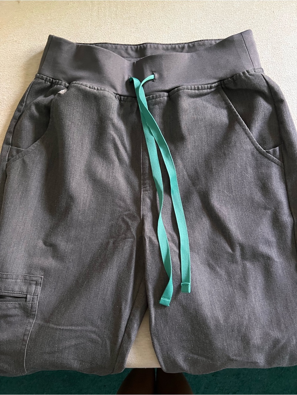 Figs Women's Gray Scrub Joggers with Teal Drawstring